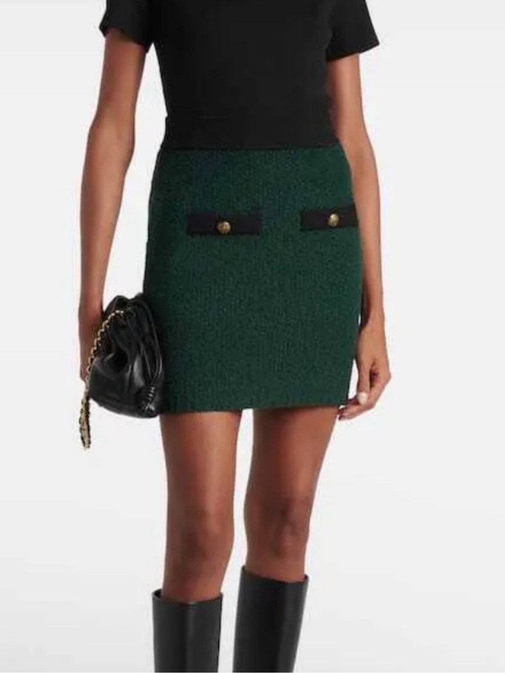 Veronica Beard Green Tweed Mini Skirt Gold Buttons Wool Blend Size M